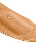 Waterproof Cushioned Foam Bandages, Assorted Sizes, 20 Count, shown with water droplets highlighting water-resistant seal.