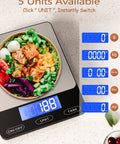 Ultra Precise 33Lb Digital Kitchen Scale With Ounces And Grams, Rechargeable 304 Stainless Steel Platform, Type C Charging, meal displayed