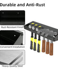Heavy Duty Metal Hammer Holder and Hand Tool Organizer Wall Mount Rack with multiple shelves for workshop use.