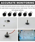 RV Water Tank Sensor Kit Six Pack for Fresh, Gray, and Black Tanks, screw-in water level probes installation demonstration with gauge systems