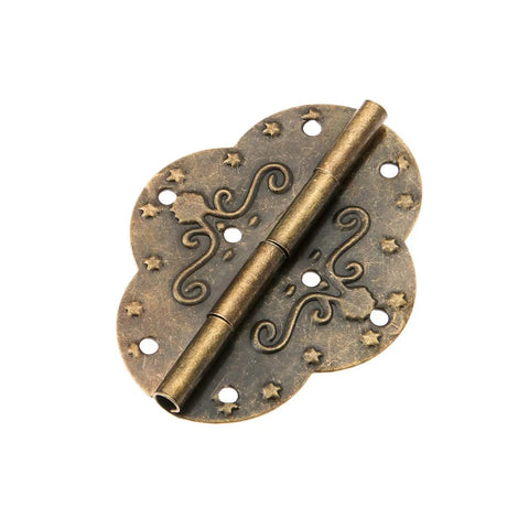 Two Pack Antique Bronze Cabinet Hinges Heavy Duty Furniture Fittings For Wooden Boxes And Drawers with decorative design.