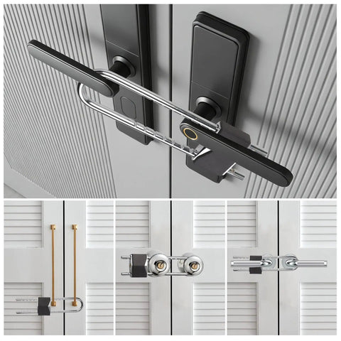 Beefy U Shaped Portable French Door Lock For Double Doors With Handles And Knobs All Metal Security Lock Fits One And A Half Inch Gap