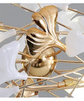 Close-up of Nordic Romantic Ginkgo Leaf Pendant Lamp for Dining Room Vintage Chandelier showing gold and white details.