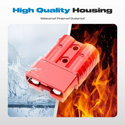 High Current 120 Amp Battery Quick Connect Kit Red for 2 to 6 Gauge Cables 12V to 36V Winches RV and Truck Power Wiring Quick Disconnect Plug Set Anderson Style Connectors 4 Pack, red waterproof housing
