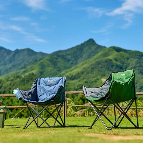 Two Heavy Duty Portable Camping Chairs With 350 Lb Capacity, Extra Wide 1.6 Inch Padded Ergonomic Seat, Pinch Free Frame On Lawn