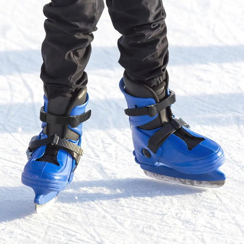 Person skating with blue skates using 2 Pack Inline Skate Strap Replacement Kit With Screws And Nuts For Universal Buckles