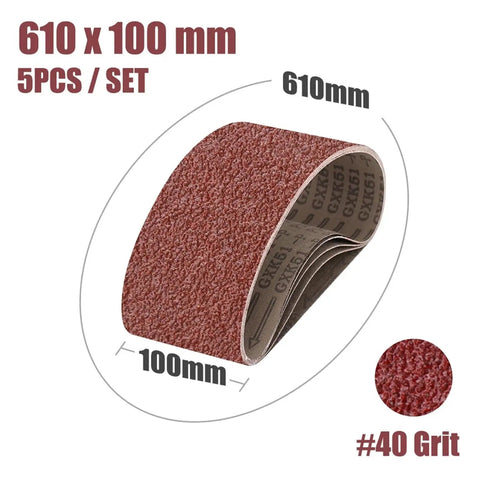 Heavy Duty Abrasive Screen Band Sander Belts For Effortless Grinding And Flawless Polishing, 5 Pack Sized 610X100MM, 100 Grit, showing 610x100 mm sandpaper.