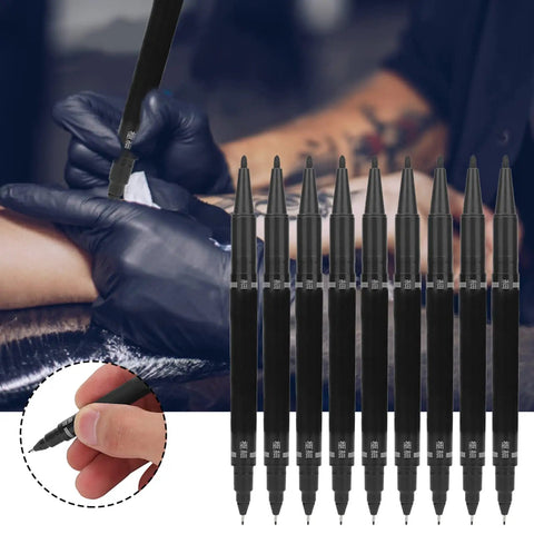 Hella Smooth Dual Tip Marking Kit Bold And Ultra Fine Felt Scribes For Piercing Positioning Aesthetic Procedures And Surgical Stenciling Top Shelf Removable Studio Grade Tools 10 Piece Set Black with close-up of hand using scribe.