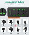 Image of a power strip with 6 universal outlets and 3 USB-C ports plus USB-A, 11-device charging, and international plug compatibility
