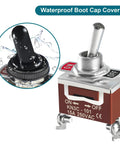 Beefy 12V DC 30A SPST Toggle Switch with waterproof boot cap for auto car marine boat, close-up of toggle and boot cover
