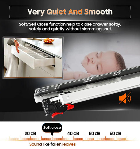 Undermount Soft Close Drawer Slides Bottom Mounted 9 To 24 Inch Ball Bearing Rails For Cabinets with face frame and frameless