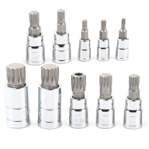 10-Piece 12 Point Triple Bit Socket Set in Pro-Grade Heavy Duty Steel With Quarter Inch, Three Eighths Inch, And Half Inch Drive