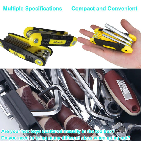 Top Shelf 17 Piece Folding Allen Wrench Set With Flex Head Metric And SAE Hex Keys in compact storage for easy access.