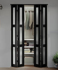 Black Bi-Fold Closet Door With Frosted Tempered Glass, 72 By 80 Inches Opening, 78 Inch Door Height, Wood Grain Laminate Finish