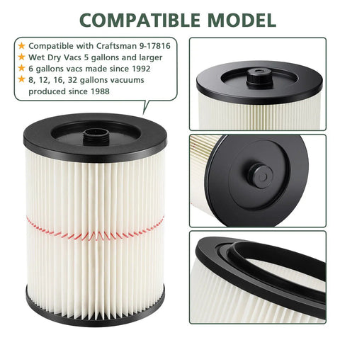 Red Stripe Vacuum Cartridge Filter Replacement For Wet Dry Vacuums 5 To 32 Gallon And Larger 2 Pack Heavy Duty High Flow