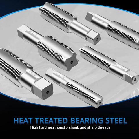 Pro Grade Oil Pan Drain Plug Thread Repair Kit 114 Piece Universal Set, close-up of steel metric taps displayed