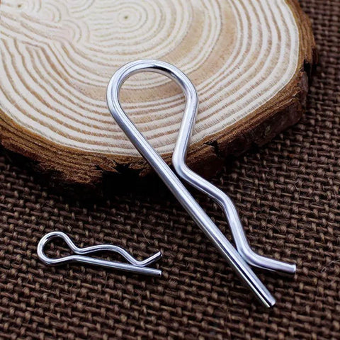 25 Piece Cotter Pin Set For Heavy Duty Use, Zinc Plated Hairpins Assortment With 5 Sizes M1.2x20mm, M1.5x30mm shown on wood