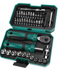 10 Piece Socket Wrench Set with 24 Bits and 4 to 13 mm Range Sockets Reversible Ratchet Handle Magnetic Extensions Universal Joint
