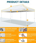 Heavy Duty 10x20 Pop Up Canopy Tent With Six Sidewalls, Waterproof Party Shelter, Quick Setup with hexagonal frame details