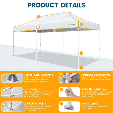 Heavy Duty 10x20 Pop Up Canopy Tent With Six Sidewalls, Waterproof Party Shelter, Quick Setup with hexagonal frame details