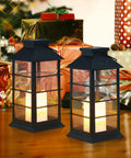 Two Pack Lit Solar Powered Outdoor Hanging Lanterns With Waterproof LED Flickering Flameless Candles, black finish, among gifts.