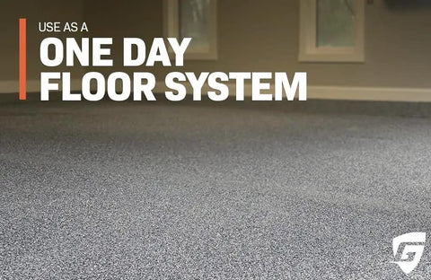 Pro Level Polyaspartic Fast Cure Topcoat For Garage And Warehouse Flake Floor Systems Includes 2 Gallon Kit with textured gray surface.