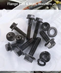 Dope Metric Flange Bolt And Nut Kit For Auto Work, M6x1.0 And M8x1.25, Black Zinc, Bolts, Nuts, Washers on engine background