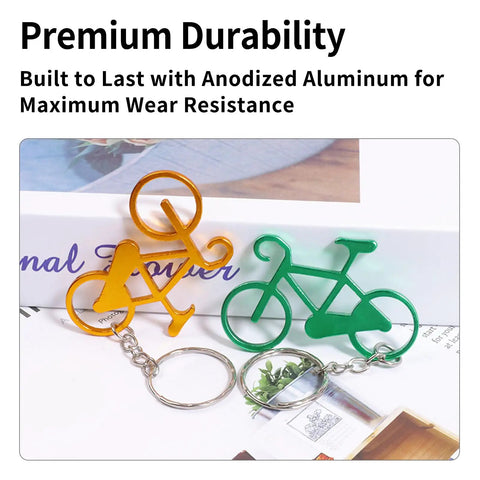 Six Pack Bicycle Bottle Opener Keychain Kit With Chain Key Ring Tools For Cyclists And Bikers shown with bike shapes