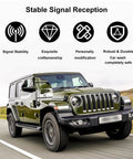 Off-road vehicle with graphics showcasing 7 Inch Short Antenna With Dope American Flag Vibe And Tire Valve Caps For GMC Sierra Ram Chevy Silverado Ford F150 F250 F350 Super Duty Bronco Raptor Car Accessories Black