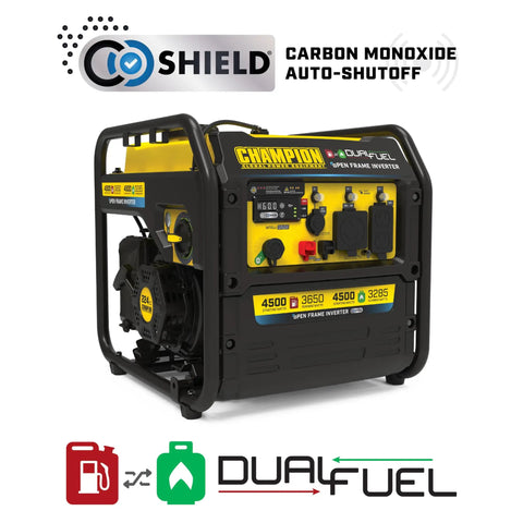 4500 Watt Dual Fuel Open Frame Inverter Generator With Electric Start For RVs And Camping 64 Db Quiet Technology