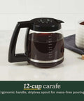 12 Cup Brew Central Coffee Maker With Fully Auto Programmable Settings, black stainless steel glass carafe on counter