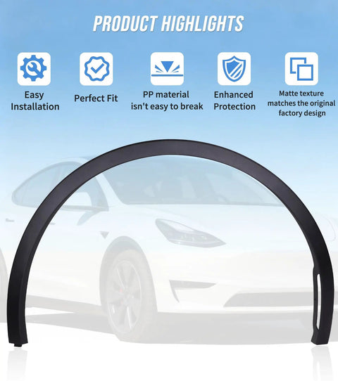 Tesla Model Y Passenger Side Front Fender Trim And Front Right Wheel Arch Fender Flare Molding For 2020 2021 2022 2023 2024 Durable Injection Molded Exterior Trim