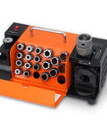 Heavy Duty Drill Bit Sharpener For Professionals And DIY Heroes, precise 3mm to 20mm with 18 collets in bright orange design.