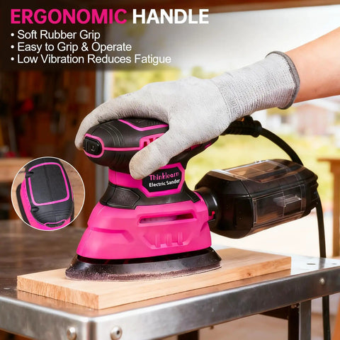 Detail Sander 13000 RPM Compact Electric Sanding Tool with ergonomic handle being used on wooden surface