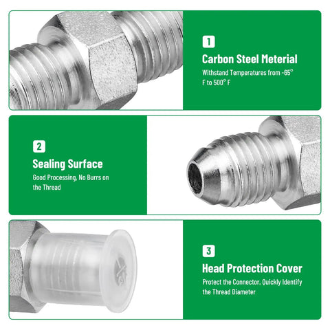 Pack Of Ten One Quarter JIC Male To One Quarter JIC Male Hydraulic Hose Adapter Fittings With Protective Cover High Pressure Up To 5000 Psi Wide Temperature Range Minus 65 To 500 Degrees Straight Tube Hydraulic Connectors, carbon steel