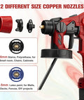 Cordless Paint Sprayer Featuring A Powerful Brushless Motor And Three Adjustable Patterns For Flawless Cabinet And Fence Finishing with copper nozzles.