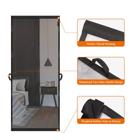 Hanging Screen Door For 36x80 Openings With 38x81 Curtain Size, Upgraded Fiberglass Mesh, Tension Rod, Hook And Loop, Gray, Close-up.