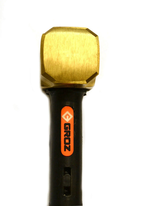 Brass Head 4 Pound Sledge Hammer With 12 Inch Indestructible Handle Spark Resistant Head Steel Locking Plate Vulcanized Rubber Grip