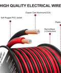 Close-up of 16 Gauge Red and Black Wire 50 Feet 2 Conductor Electrical Cable for LED Strip Lighting 12V 24V DC Low Voltage