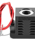 12V DC 22W Solenoid Coil Replacement for Valve Stem Series with dual wire leads and 5/8in hole, shown at an angle.