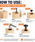 Installation guide for Beefy Heavy Duty Adjustable Furniture Leveling Feet Four Pack with step-by-step visual instructions.