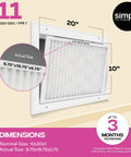 Air Filter 9.75x19.75x0.75 MERV 11 6 Pack dimensions and installation guide for HVAC systems.