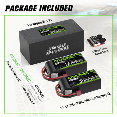 Package includes Shorty 3S LiPo Battery 11.1V 2200mAh 120C with Dean Style T Plug, voltage checker, and accessories.