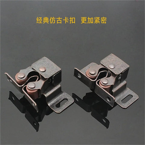 Double Roller Cabinet Door Catch Ball Latch in Copper Tone with Prong, 34 by 32 mm, 13 mm Projection, Soft Cushioned Contact, Pack of 20