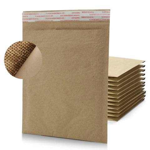 Eco Friendly Honeycomb Padded Mailers 8.5 By 12 Inches, 100 Pack Biodegradable Compostable Recyclable Hex Coat Paper Shipping Envelopes With Tamper Resistant Self Seal, Tough Brown Mailing Envelopes Made In USA in a stack