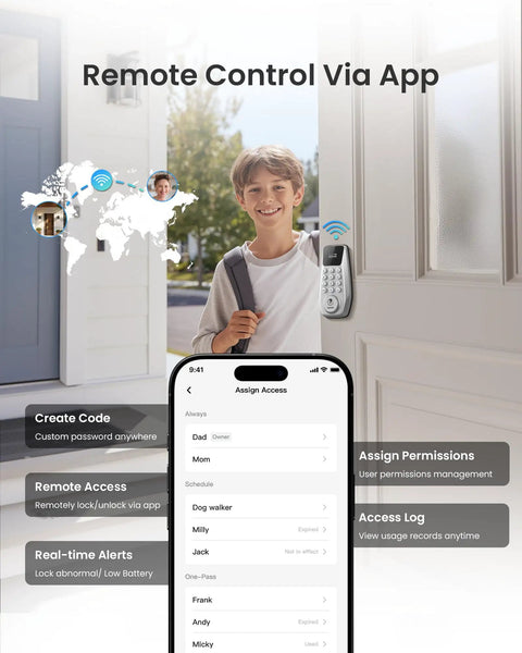 Smart Lock With Built In WiFi Keyless Entry And Display No Key Needed Front Door Deadbolt For Home And Rental Use 100 PIN Codes IP54 Weather Rating BHMA Grade 3 Security Silver.