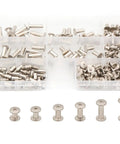 Straight Up Badass 160 Piece Chicago Screw Assortment Nickel Plated M5 extension binders in a storage box.