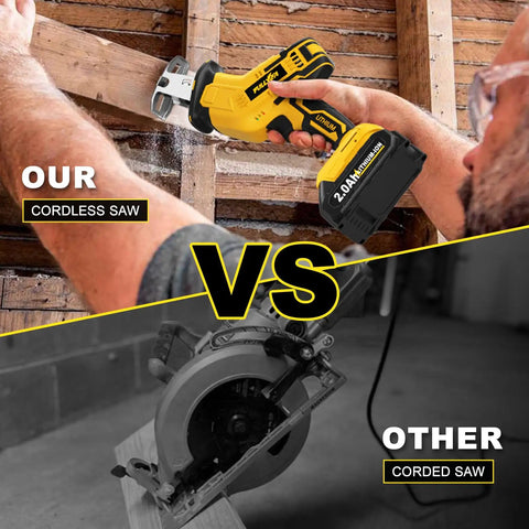 Comparison of Cordless Reciprocating Saw With 0-3500 SPM Stepless Speed and traditional corded saw, showcasing speed and versatility