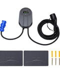 No Sweat Plug And Play Level 2 EV Charger 7kW 32A Wall Mount with digital screen and waterproof cable connector.