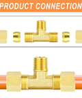 Brass Compression Tee Fitting Three Eighths Inch Tube OD Connector 5 Pack for Fuel Air Oil Water Gas Lines High Pressure Corrosion Resistant